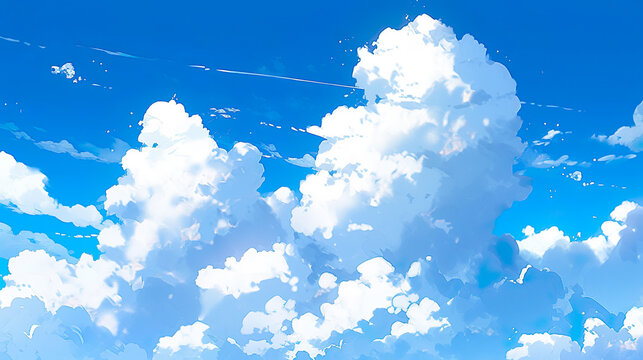 夏の空と入道雲のアニメ風イラスト