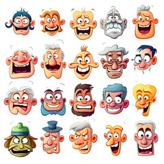 Retro 30s cartoon mascot characters funny faces. 50s, 60s old animation eyes and mouths elements. Vintage comic smile for logo vector set. Smiley caricatures with happy and cheerful emotions, PNG file