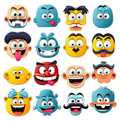 Retro 30s cartoon mascot characters funny faces. 50s, 60s old animation eyes and mouths elements. Vintage comic smile for logo vector set. Smiley caricatures with happy and cheerful emotions, PNG file