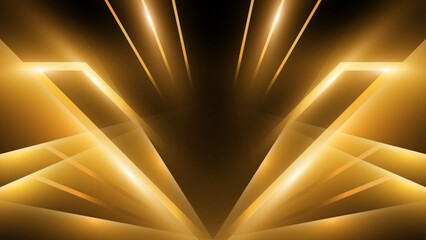 Gold stage scene with beam effects decorations. Luxury background.