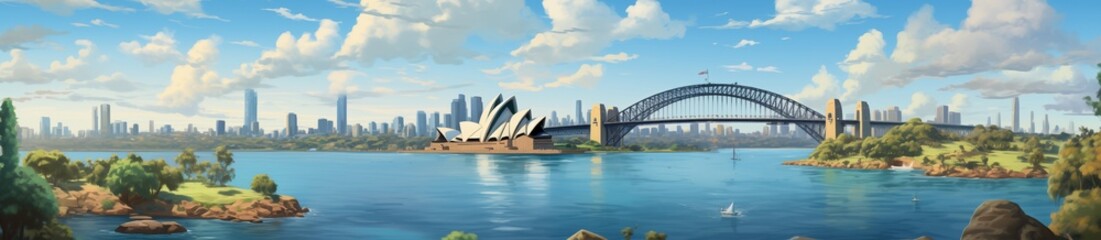 Naklejka premium Bridge of Sydney Australia, landscape cartoon style