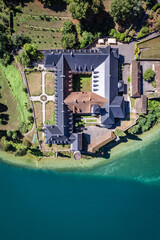 Aerial view of Abbey of Hautecombe, or Abbaye d'Hautecombe, in Savoie, France