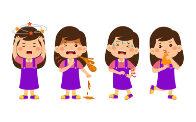 Fototapeta premium Kids Girl Unhealthy Vector Illustration