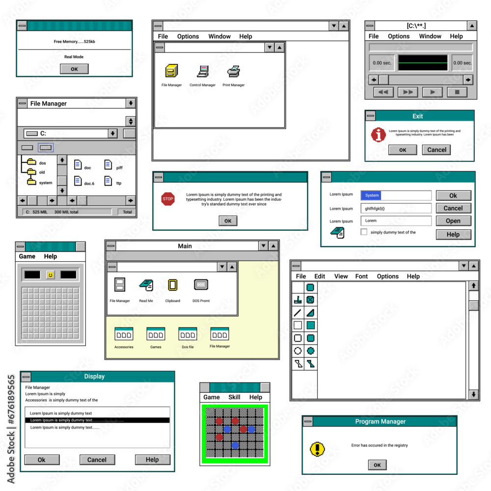 Wall mural interface of old applications and programs on pc