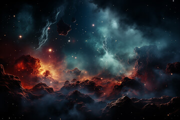 우주 공간 속 초신성 성운 갤럭시 빛나는 별들 판타지 우주 먼지 2 - obrazy, fototapety, plakaty
