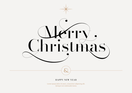 Merry Christmas lettering template. Xmas greeting card template, Invitation script calligraphy, Creative typographic quote, Holiday postcard element. Hand drawn style. Trendy vector line illustration.