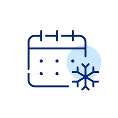 Winter holiday season. Calendar and snowflake. Pixel perfect, editable stroke icon