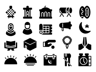 Ramadan Kareem Icon Pack in Glyph Style. Perfect for Websites, Landing Pages, Mobile Apps, Presentations, and Other Projects. Suitable for User Interface and User Experience UI UX.