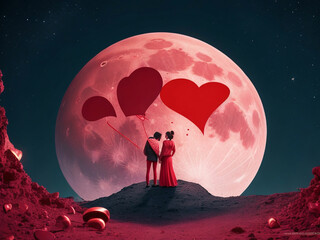 valentines Two lovers on the moon background