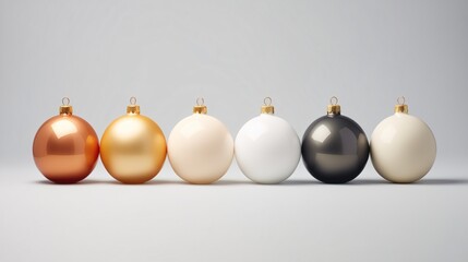 Christmas baubles with a minimal light background, modern pastel color theme, Xmas ornaments and decorations, holiday advertisement - season's greetings concept.
