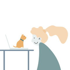 Woman working with laptop. Freelance or studying concept. Cute illustration in flat style.