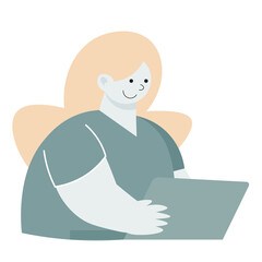 Woman working with laptop. Freelance or studying concept. Cute illustration in flat style.