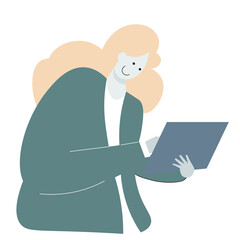 Woman working with laptop. Freelance or studying concept. Cute illustration in flat style.