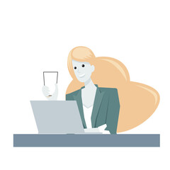Woman working with laptop. Freelance or studying concept. Cute illustration in flat style.