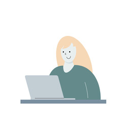 Woman working with laptop. Freelance or studying concept. Cute illustration in flat style.