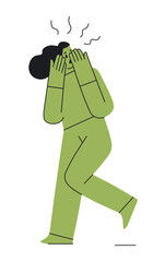 Scared woman hiding face, fear emotion vector
