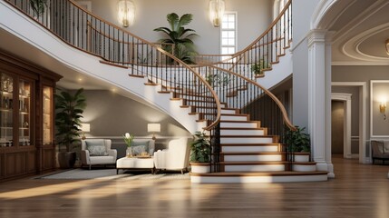 Obraz premium Beautiful Entry Staircase This Luxury Stairway Entry Architecture Stock Images, Photos of Staircase, Living room, Dining Room, Bathroom, Kitchen, Bed room, Office, Interior photography