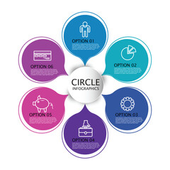 Circle diagram with 6 colourful infographic