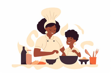 Mother and little son making food together. Cooking with kids. kids cooking classes	