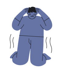 Male character expressing grief feeling emotion