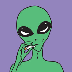 Smiling alien smoking a joint vector illustration
