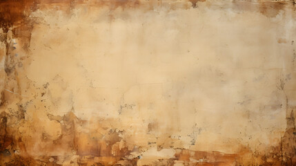 Stained, dirty, and distressed cream white, brown, orange, and tan vintage paper texture. Folded and faded, torn, ripped, peeling and creased from old age. generative AI.