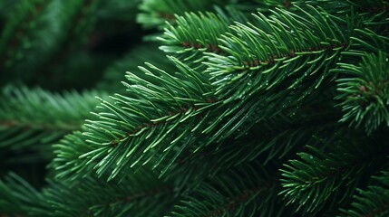 green branches of a pine tree close-up, short needles of a coniferous tree close-up on a green background, texture of needles of a Christmas tree close-up : Generative AI