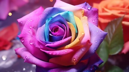 Rainbow Rose, close-up, macro. : Generative AI