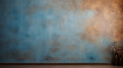 Textured wall in vintage style. Blue and brown texture. Decorative plaster. generative AI.