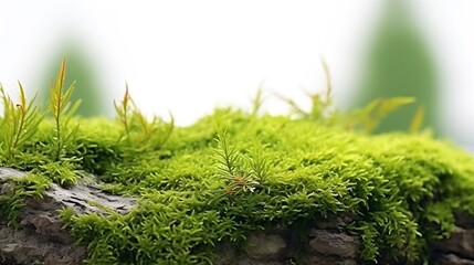 Green moss on stone, isolated on white background : Generative AI