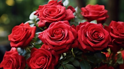 Red Roses close-up in garden : Generative AI