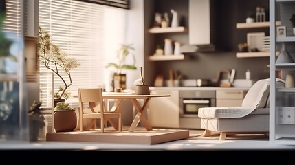 small apartment design with roller blinds : Generative AI