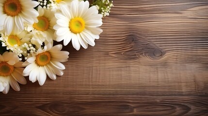 Obraz na płótnie Canvas daisies on wooden background - close up : Generative AI