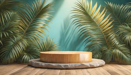 Obraz premium Paradise Podium: Tropical Leaves in Product Display Render