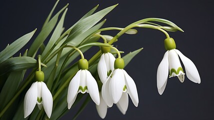 Snowdrop flowers (Galanthus nivalis) close up. : Generative AI