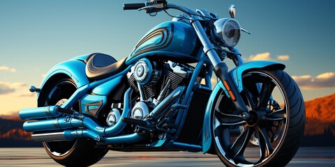 Blue Motorcycle Isolated On Blue Background