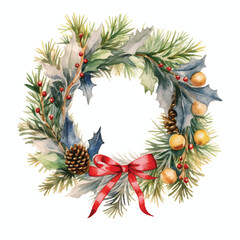 christmas wreath with red bow and holly