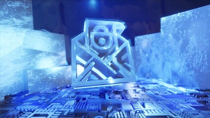 E-MAIL TECHNOLOGY 3D, SECURITY, MODERN, Network Symbol Blue, Futuristic Concept, blue background, Office, WEB, metallic walls.