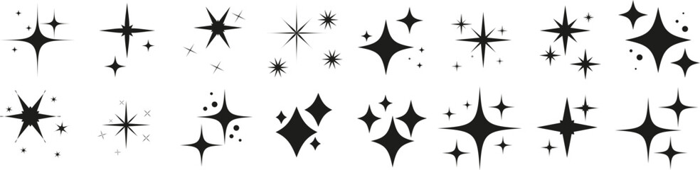 Twinkling stars. Sparkle star icons. Blink glitter and glowing icon.  - obrazy, fototapety, plakaty