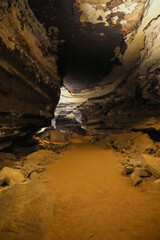 Ruins of rock hut built within the vast cave of Mammoth Cave National Park