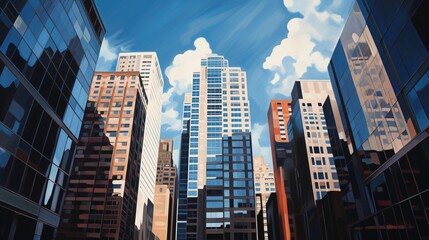 Amidst the vibrancy of the city, skyscrapers ascend with dignified elegance, their crystalline exteriors capturing the interplay of light and shadow with eloquent grace