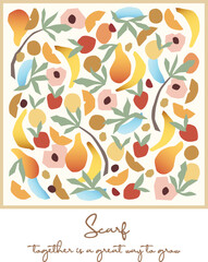 scarf designs with fruit, leaf and natural object motifs