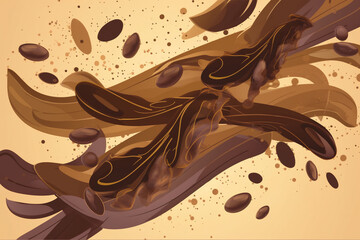 Cocoa bean botanical textured illustration. Vintage style chocolate design template. Chocolate cacao bean. Engraved vintage style illustration. Chocolate cocoa beans. Banner template. - obrazy, fototapety, plakaty