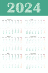 vector illustration of 2024 date calendar.