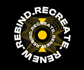 Circle Abstract Bold Style White And Yellow Recreates Typography Sighn Template on Black Background