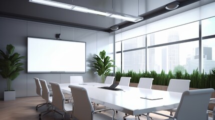 Fototapeta na wymiar Interior conference room, meeting room, boardroom, Classroom, Office, with white projector board.