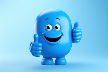 blue cute character with thumbs up, 3d cartoon