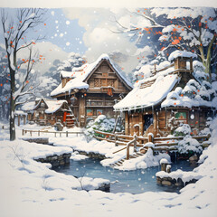 Japanese Palace in winter - Christmas Theme 