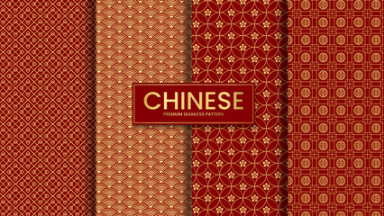Chinese new year luxury premium seamless pattern set vector illustration - obrazy, fototapety, plakaty