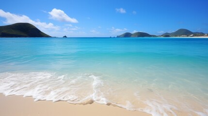 Fototapeta na wymiar golden sunlight shining on a serene tropical beach with powdery sand and crystal clear ocean water